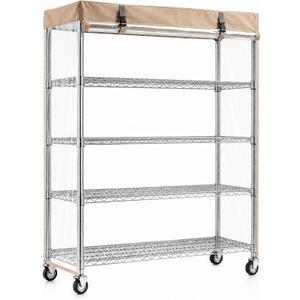 Wire Shelving with Cover, 5-Tier Metal Storage Rack, 36x16x72 | Adjustable Shelves with Clear PVC Cover, Lockable Wheels & Leveling Feet for Pantry, Kitchen, Garage and Laundry Room