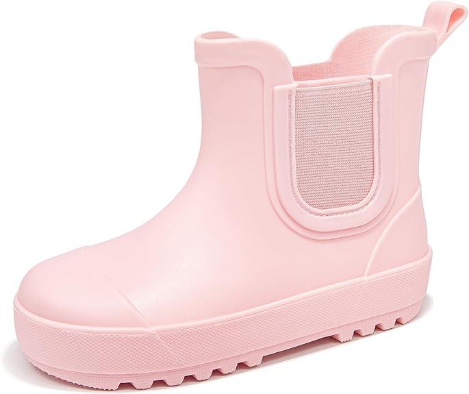 Motasha Rainboots Boots Girls Waterproof Toddler Rain Boots For Kids Pink Little Girls' Rain Boot Chelsea Ankle Rubber 6 Year Old Lightweight Outdoor Hiking Farm Muddy Park (Pink, 11 Little Kid)