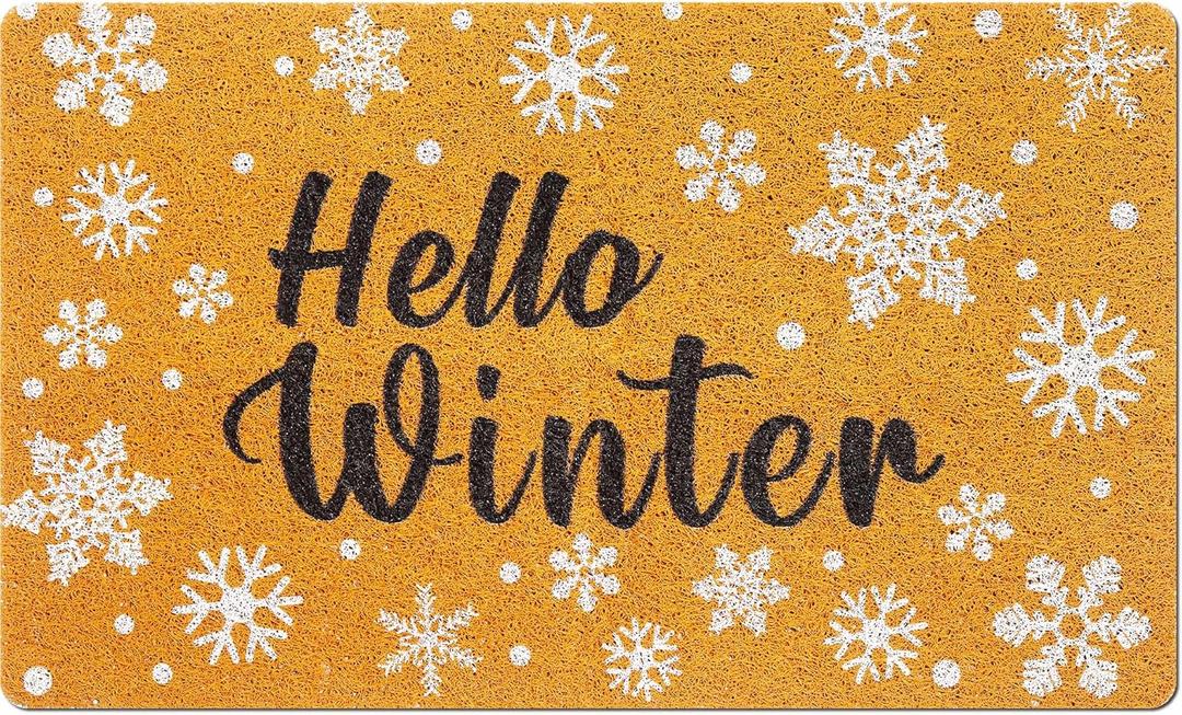 Mindsoft Hello Winter Welcome Door Mat 18 x 30 inch Snowflakes Doormat Welcome Doormat Snow Rug Christmas Door Mat Front Door Rug for Home Indoor Holiday Decoration (Hello Winter)