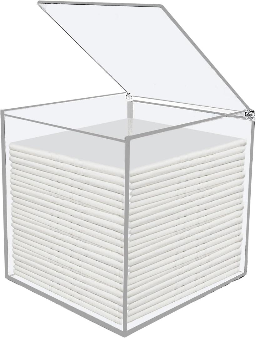Disposable Face Towel Storage Box,Clear Acrylic Towelette Holder Container Compatible with 50 Facia Towels XL Clean Skin Club for Bathroom Organization