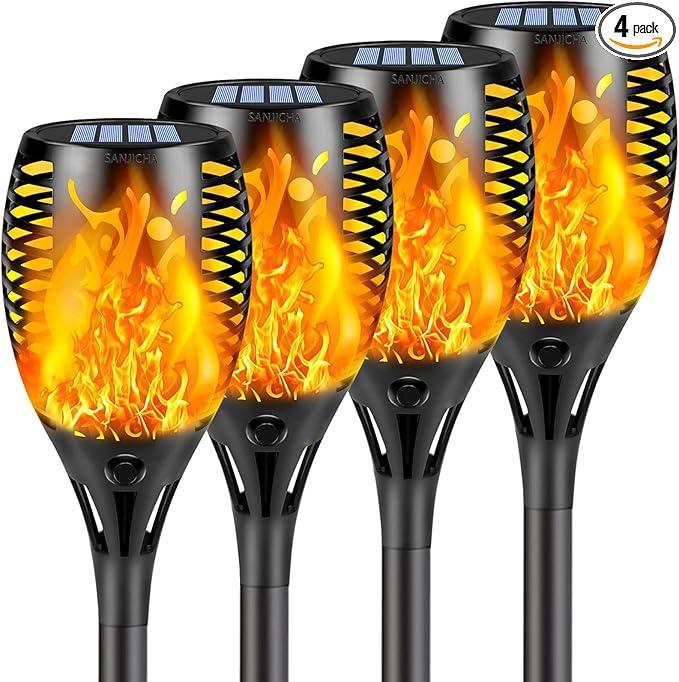 Upgraded Larger Solar Lights Outdoor, 4 Pack Flickering Flame Solar Torch Lights with Super Larger Size for Garden Decor, Waterproof Solar Garden Light, Solar Powered Outdoor Lights for Yard Pathway (Orange)