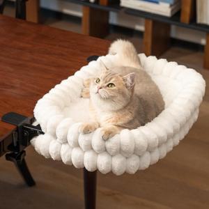 CHEERPALS Cat Desk Bed with Reversible Cushion, 90Foldable Cat Hammock for Desk Mounted, Suitable for Medium-to-Large Cats and Puppy, Clowd Series(White, Medium)