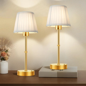 FRIDEKO HOME Portables Cordless Table Lamp Set of 2, Wireless Rechargeable Battery Fabric Shade Desk Lamp, Powered Lighting Dimmable Light for Dining Room Bedroom Bedside Bar Night Light