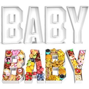 Paready Fillable Cardboard Letters BABY, 13.78'' Tray Charcuterie Board, White Trays for Food Candy Cupcake Container Box, Birthday Gender Reveal Baby Shower Party Decoration