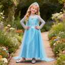 Elsa Dress for Girls Toddler Snow Princess Costume Blue with Wig Halloween Birthday Party Dress Up Outfits 3-4T