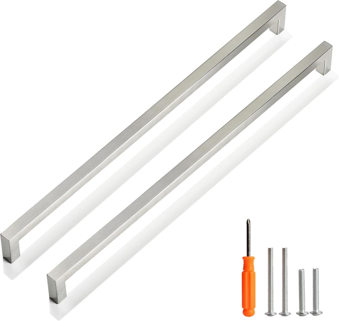 Cabinet Pulls Brushed Nickel Cabinet Handles Square Drawer Pulls, 5 Pack 15 Inch Stainless Steel Kitchen Door Cupboard Cabinet Handles, Cabinet Hardware Drawer Handles, 384mm Hole Centers