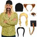 6 Pcs Tiger Tamer Costume Halloween Couple Costume with Blonde Wig Hat Beard Tiger Ears Tail & Nose Cosplay Party