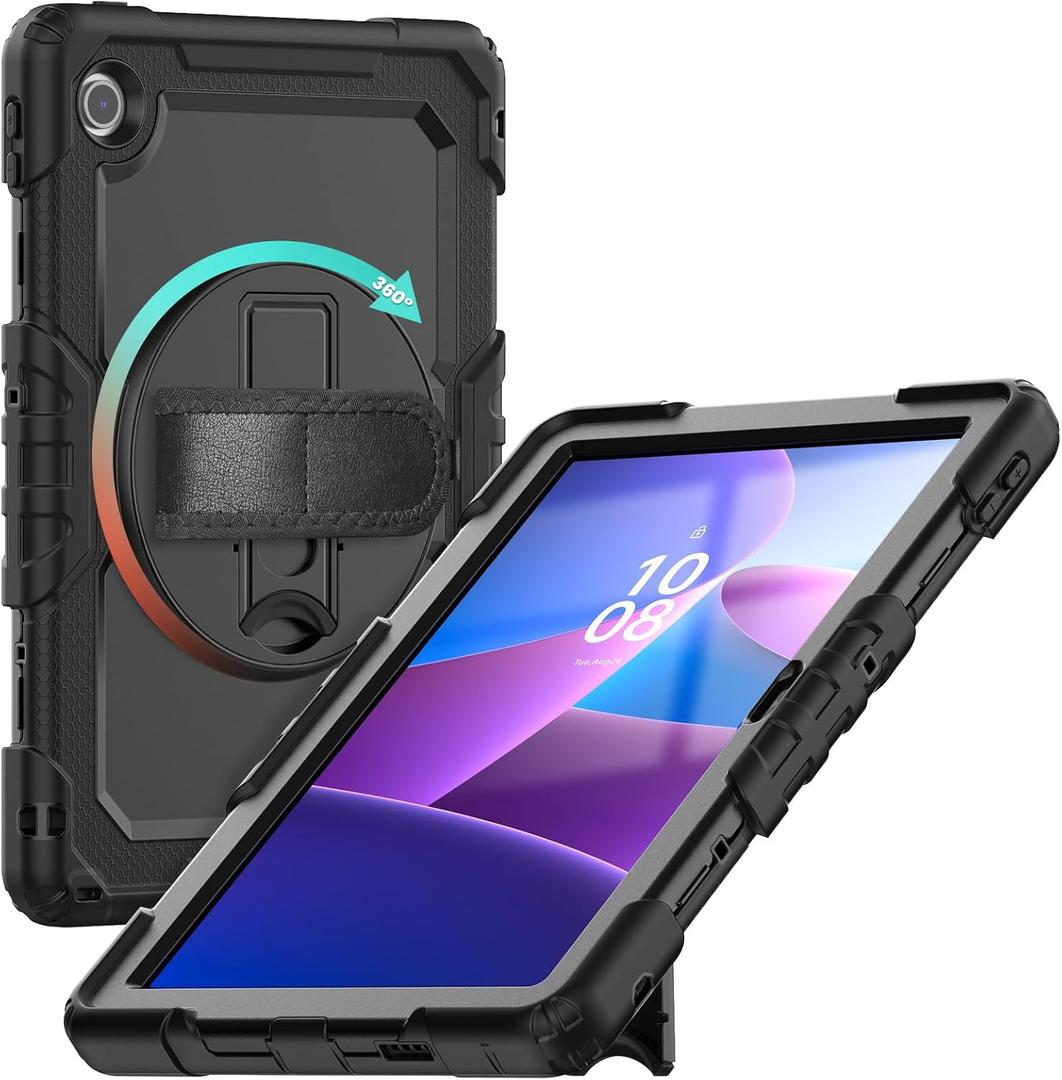 Gylint Case for Lenovo Tab 10.1 inch 2025 Tablet, Rugged Heavy Duty Shockproof Rotating Kickstand Protective Cover for Lenovo Tab 10.1 TB-311FU / Lenovo Tab K10 (2nd Gen) TB-311XU Black