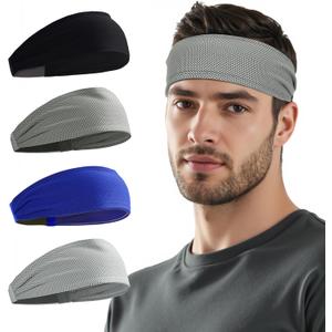 Sukeen Cooling Sports Headbands for Men: Instant Cooling Moisture Wicking Sweatbands Non-Slip, Quick-Dry Elastic Fabric Mens Headband for Gym Running Tennis Training Workout (Black/Dark Gray/Royal Blue/Gray)