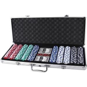 500 Poker Chips Set with Aluminum Case, PS/ABS Casino Style Game Chips with Values 10、20、50、100、500, Texas Hold'em Mahjong Baccarat Card Game Chips, Gift for Family Game Night, 22.64 X 9.25 X 3.07 Inches
