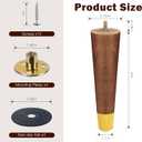 Furniture Legs Set of 4, Solid Rubber Wood Replacement Legs for Couch, Sofa, Bed, Cabinet & Ottoman (Walnut, 8")