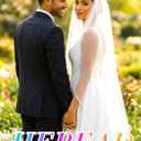 HEREAD Bride Wedding Veil Short Fingertip Length White 1 Tier Bridal Tulle Veils with Comb for Women