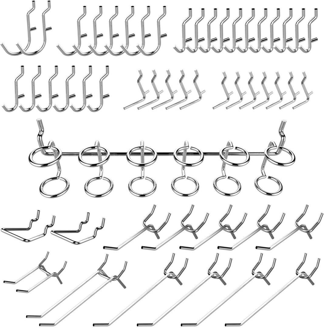 Hiltex 53106 Pegboard Hook Assortment Set, 50 Piece Heavy Duty, Pegboard Hooks for Tools, Garage & Workshops Hooks and Holders, Accessories for Craft Room, Wall Storage Shelving Peg Hooks