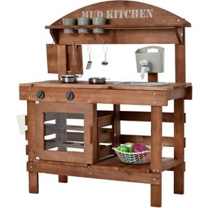 Mud Kitchen for Kids Outdoor 31.5in, Wooden Play Kitchen with Accessories for Kids Play Kitchen Set with Sink, Faucet, Plants Observation Room for Backyard Garden