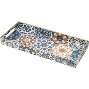 MAONAME Plastic Vanity Tray, Bathroom Counter Tray, Decorative Trays with Handles, Storage Dresser Trays Organizer for Toilet Tank, Jewelry, Makeup, 13.8" x 6" x 1.57"