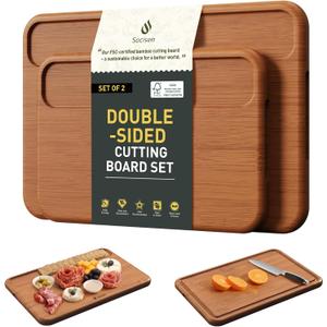2 Packs Wood Cutting Board, Carbonized Bamboo Cutting Boards Set With Smooth Surface & Easy Storage For Busy Kitchens, Ideal Charcuterie & Chopping, Durable, Knife-Friendly for Meat Vegetables Fruits