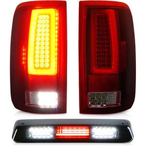Tail Light + 3rd Third Brake Cargo Lamp for 2004 2005 2006 2007 2008 Ford F-150, High Mount Stop Light Rear LED Taillight Assembly, FO2800182 FO2801182 5L3Z13404CA 6L3Z13404BA 4L3Z13404AA 166-00376AR (Red Lens)