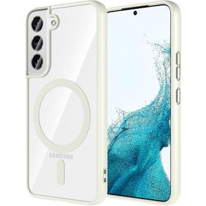 Hensinple for Samsung Galaxy S22 Case 6.1", Galaxy S22 Phone Case Magnetic [Compatible with MagSafe], Clear Hard Back Slim Drop Proof Magnetic Cover for Samsung S22 5G, White