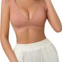 SHARICCA Pro Seamless Bra for Women Deep V Neck Wirefree Bra Adjustable Strap Comfort Sleep Bra Removable Padded Bralette (Small, Beanpink)