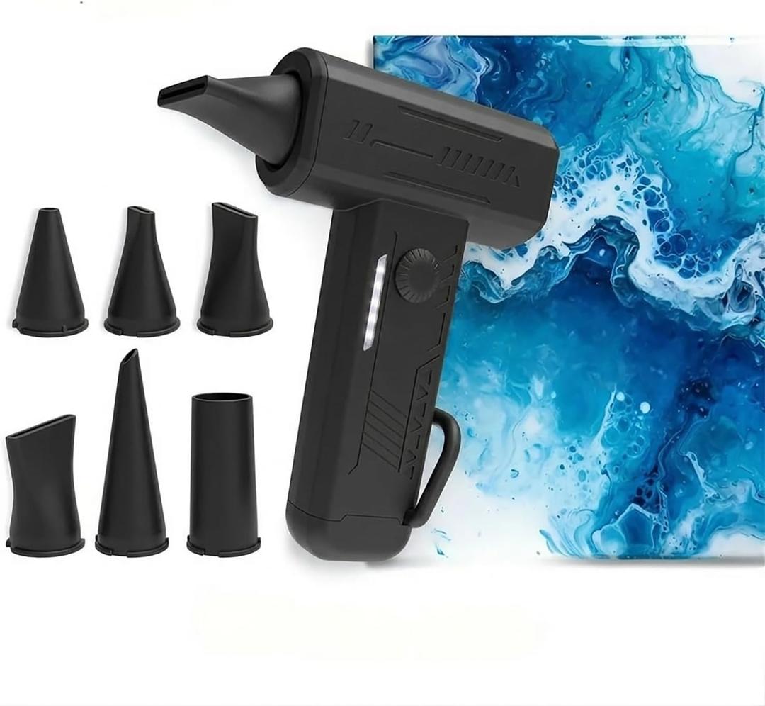 NISITEM 6-Nozzle Cordless Art Blower - Variable Speed for Resin, Acrylic Pouring & Dutch Pours, Lightweight & Floetrol Compatible