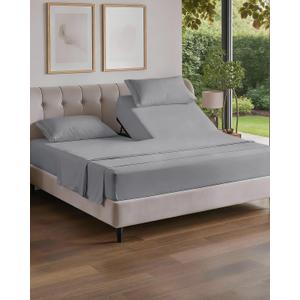 Flex Top Split Head King 4 Piece Sheet Set - Ultra-Soft, Breathable & Cooling Bed Sheets Set - Hotel Luxury Bedding for Women & Men with Deep Pockets - Wrinkle and Fade Free - Oeko-Tex - Steel Blue