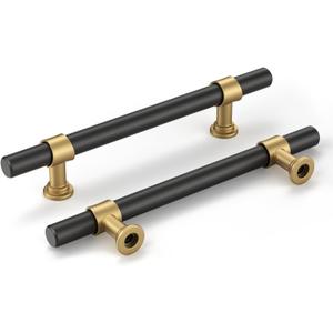 goldenwarm 10 Pack Black and Gold Cabinet Pulls 4 Inch Kitchen Cabinet Handles Black Kitchen Drawer Pulls for Dresser Bathroom Modern Hardware,Zinc Alloy Base