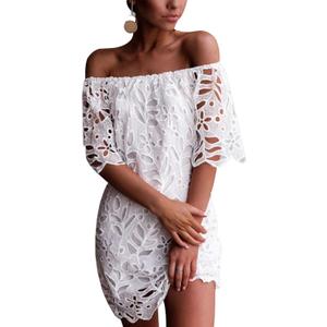 PRETTYGARDEN Women's Summer Off Shoulder Dresses Floral Lace Flare Short Sleeve Spring Vintage Elegant Mini Dress, XL