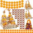 102 Pcs Day of The Dead Ofrenda Wooden Box Set DIY Dia De Los Muertos Decorations Include Altar Supplies 6 inch Marigold Garland with Light Artificial Marigold Flower Butterfly(Fresh)