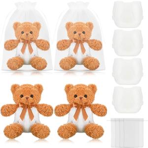 4 Sets Bear Blindfolded Diaper Changing Coed Baby Shower Games Kit Baby Dolls Bears Diapers for Bridal Shower Gender Reveal Games Prizes Gifts for Adults Boys Girls (Brown)