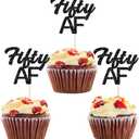 24 Pack Black Glittery Fifty AF Cupcake Toppers Dirty Fifty50th Birthday 50th Anniversary Celebrate 50 Years Retirement Party Decoration