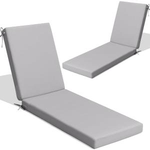 Crestlive Products Chaise Lounge Cushions Outdoor Set of 2, 72x21x3 Inch, Waterproof & 3-Year Fade Resistant Lounge Chair Cushions for Outdoor Furniture, Patio Cushions for Pool, Lawn, Light Gray (72''L x 21''W, Light Gray-2 Pcs)
