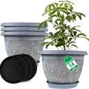 Fodetyff 14 Inch Large Planter Pot for Plants Indoor Outdoor, 4 Pack Plastic Flower Pots with Drainage Hole & Tray, Modern Decorative Garden Pot with Saucer, Plant Container for House