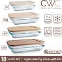 COOK WITH COLOR 8-Piece Deep Glass Baking Dish Set with Plastic Lids Casserole and Food Storage Containers for Lasagna, Leftovers Freezer-to-Oven, Microwave & Dishwasher Safe, Brown