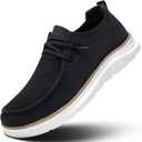 Mens Boat Loafers Slip-on Casual Mesh Walking Shoes Business Oxfords Sneakers Work Lightweight Comfortable Soft Sole (8, Black)