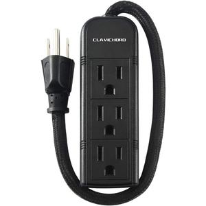 Power Strip with Flat Plug - 3 Ground Outlets 7 Inch Heavy Duty Braided Extension Cord Flat Plug Mountable Outlet Strip for Computer/Home/Office