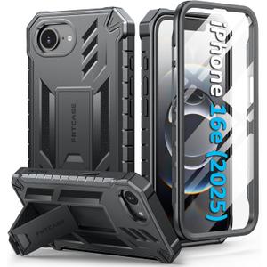 FNTCASE for iPhone 16e Phone Case: Military Grade [Built-in Screen Protector] [Kickstand] Matte Textured Drop Proof Protection Cover | Rugged Shockproof TPU Protective Sturdy Cases 2025 - Black