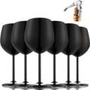 Stainless Steel Wine Glasses, Unbreakable Gold Wine Glass 18 oz Unique Metal Wine Goblets for Outdoor, Travel, Camping, Pool, Ideal Gift for Wine Lovers (6 cups + 1 bottle opener) (Black)