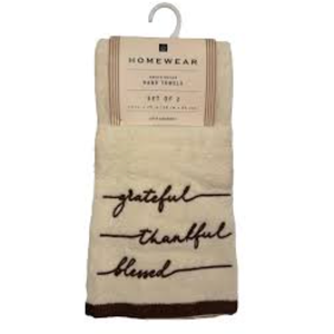 Homewear Embroidered Hand Towels - Grateful Thankful Blessed 
 Pack Of 6