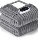 Sealy Electric Blanket Heated Throw, Soft Flannel to Sherpa Reversible Safe Heating with 6 Heat Settings & 2-10 Hours Auto Shut - Off Overheat Protection, Machine Washable, 50" x 60" Gray (Throw Size 50" x 60")