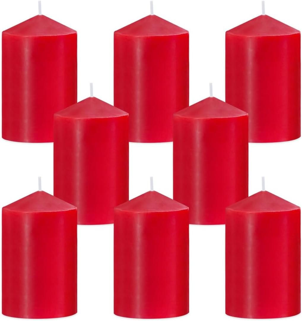 2x3 Inch Red Pillar Candles, 24 Hour Small Unscented Dripless Burgundy Colored Column Cylinder Candles for Christmas Home Party Holidays, Set of 8