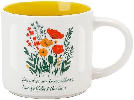 ONRRI Ceramic Mug 15 OZ (450ml) - Romans 13:8 "Whoever Loves Others Has Fulfilled the Law - Inspirational Floral Design - Premium Coffee Cup, Dishwasher & Microwave Safe - Ideal Gift for Tea