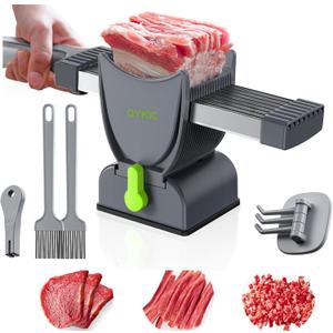 Fresh Meat Slicer, Thickness Adjustable Stainless Steel Kitchen Cleaver Knife Set With Block, Manual Fresh Meat Cutter Jerky Slicer For Beef Pork, Cooking BBQ Hot Pot (Gray)