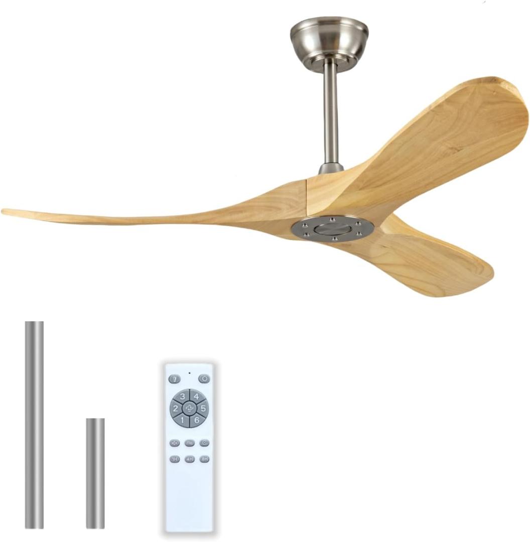 42 Inch Modern Ceiling Fan Without Lights,Reversible DC motor silent ceiling fan, increase air circulation, suitable for living room, dining room, bedroom outdoor (Brushnickle+Natural Wood)
