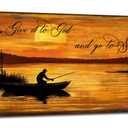Fishing Large Wall Art for Living Room Farmhouse Give It to God and Go to Sleep Canvas Decor Rustic Fisherman Prints Painting Pictures Extra Large Farm Fish Sunset Framed Artwork for Bedroom 30"x60"