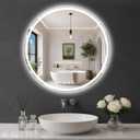 Round LED Bathroom Mirror, 32 Inch, HD Shatterproof Tempered Glass