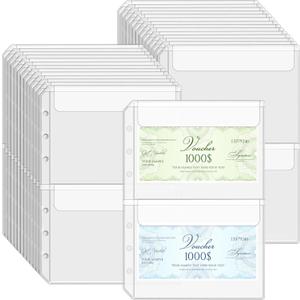 VOKOY 28 Pack A5 Binder Pockets with Flap for 6-Ring Binder, Premium No Zipper Cash Envelopes Waterproof Binder Inserts Money Folders Organizer Document Filing Bags for Cards Photos Stickers, 2 Pocket