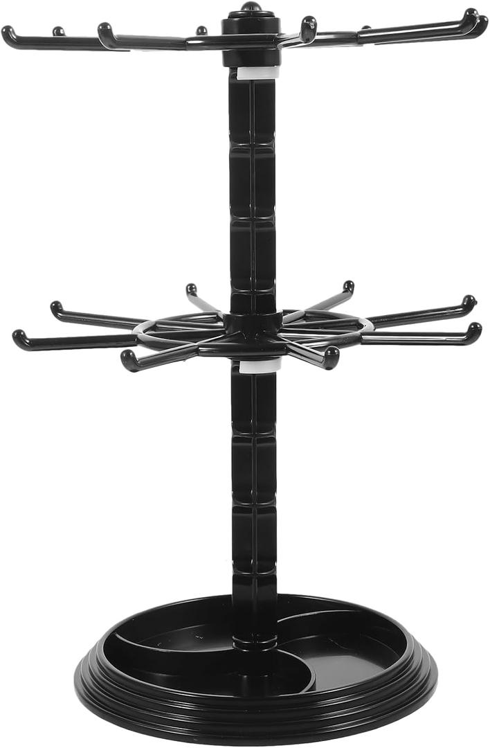 Jewelry Stand 2 Tier Necklace Holder Black Bracelet Hanging Organizer Rotating Jewelry Earring Display Keychain Display Stand Plastic Jewelry Rack for Malls Counter Dressing Table