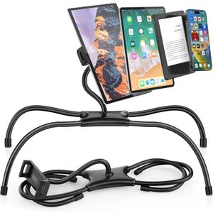 AboveTEK iPad Holder for Bed, Adjustable Tablet Bed Stand Mount, 360° HandsFree Kindle Holder for Reading in Bed, Compatible w/ 4.7"15.6" Tablets/iPads/Kindles/Phones/Samsung  Durable & Flexible