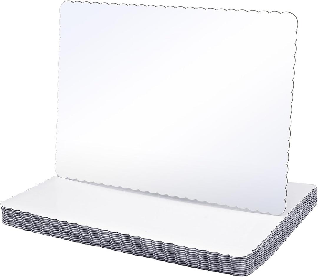 12 Pack 17 x 25 Inch Greaseproof Rectangle Cake Boards Corrugated Single Wall Pad Half Sheet Cake Board Rectangular Scalloped Dessert Base for Pizza (White)