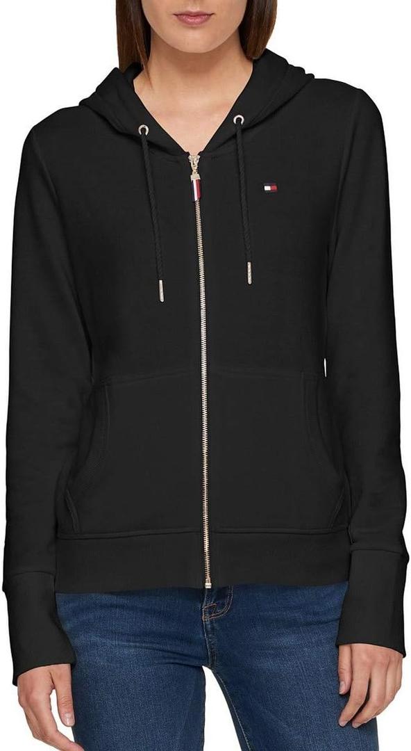 Tommy Hilfiger Zip-up Hoodie  Classic Sweatshirt for Women with Drawstrings and Hood (X-Large, Black)